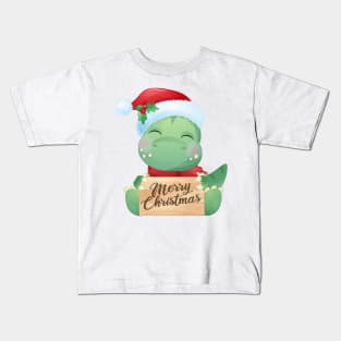 Cute Christmas T Rex Dinosaur Wishing Merry Christmas Kids T-Shirt